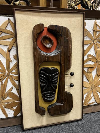  Witco EXCEPTIONAL MID CENTURY CARVED TRIBAL THEME WALL PLAQUE BY WITCO