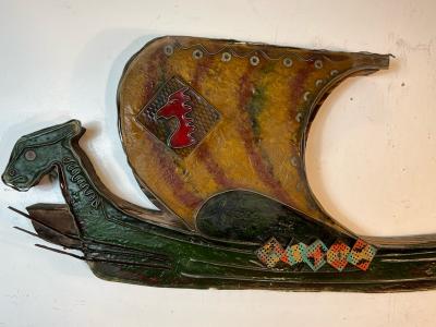  Witco UNIQUE MID CENTURY RESIN AND WOOD VIKING SHIP WALL SCULPTURE BY WITCO