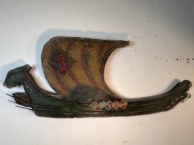  Witco UNIQUE MID CENTURY RESIN AND WOOD VIKING SHIP WALL SCULPTURE BY WITCO