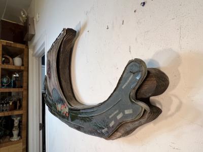  Witco UNIQUE MID CENTURY RESIN AND WOOD VIKING SHIP WALL SCULPTURE BY WITCO