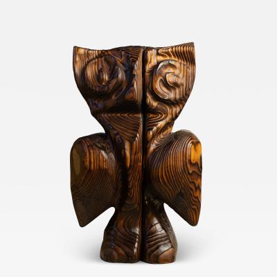  Witco Unique Abstract Carved Burnt Cedar Wood Owl Animal Sculpture Tiki by Witco