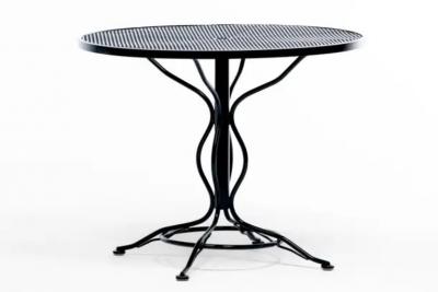  Woodard Furniture Co Mid Century Modern Black Wrought Iron Table with Sculptural Base and Footrests