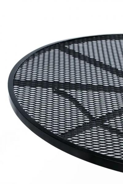  Woodard Furniture Co Mid Century Modern Black Wrought Iron Table with Sculptural Base and Footrests