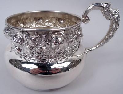  Woodside Silver Co Antique American Victorian Sterling Silver Rosebud Baby Cup