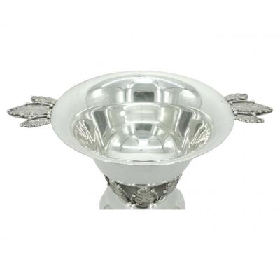  Woodside Silver Co Large Sterling Silver Handled Punch Bowl