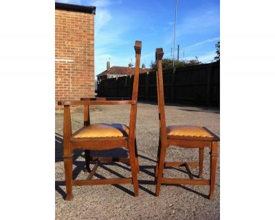  Wylie Lochhead Wylie Lochhead Set of Four Arts Crafts Oak Dining Chairs with Leather Seats