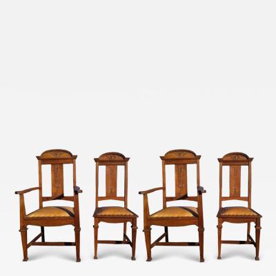  Wylie Lochhead Wylie Lochhead Set of Four Arts Crafts Oak Dining Chairs with Leather Seats