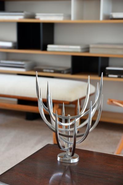  Xavier Feal Rare Polished Stainless Steel Candle Tree by Xavier Feal