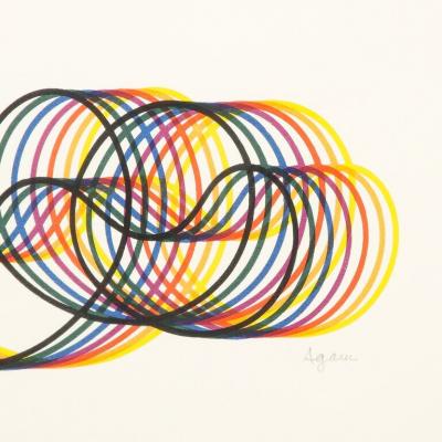  Yaakov Agam Modernist Abstract Lithograph w Multicolor Looping Line Work signed Yaakov Agam