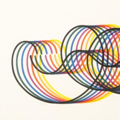  Yaakov Agam Modernist Abstract Lithograph w Multicolor Looping Line Work signed Yaakov Agam