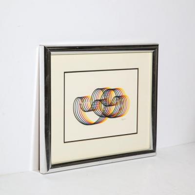  Yaakov Agam Modernist Abstract Lithograph w Multicolor Looping Line Work signed Yaakov Agam