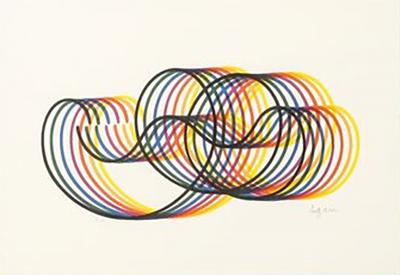  Yaakov Agam Modernist Abstract Lithograph w Multicolor Looping Line Work signed Yaakov Agam