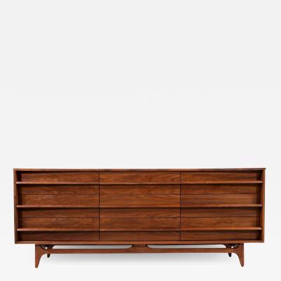  Young Manufacturing Company Mid Century Modern Curved Front Walnut Dresser by Young Furniture Company