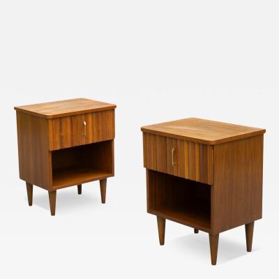  Young Manufacturing Company Pair of Young Manufacturing Walnut Brass Nightstands or End Tables MCM