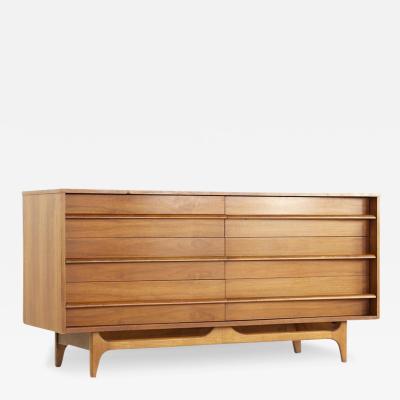  Young Manufacturing Company Young Manufacturing Mid Century Curved Front Walnut 6 Drawer Dresser