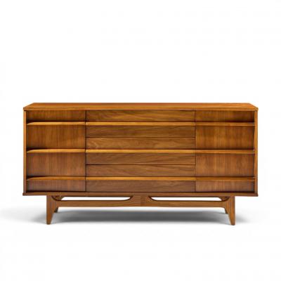  Young Manufacturing Company Young Manufacturing Mid Century Curved Walnut Credenza and Hutch