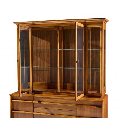  Young Manufacturing Company Young Manufacturing Mid Century Curved Walnut Credenza and Hutch