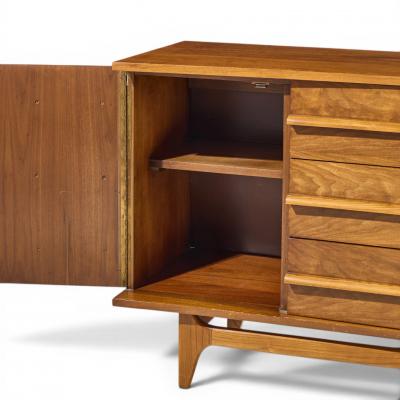  Young Manufacturing Company Young Manufacturing Mid Century Curved Walnut Credenza and Hutch