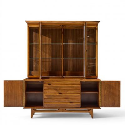  Young Manufacturing Company Young Manufacturing Mid Century Curved Walnut Credenza and Hutch