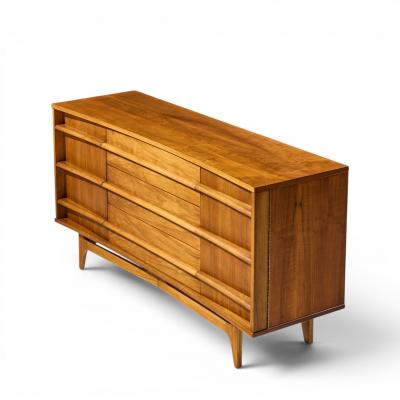 Young Manufacturing Company Young Manufacturing Mid Century Curved Walnut Credenza and Hutch