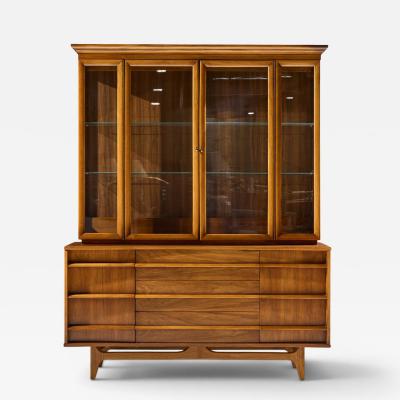  Young Manufacturing Company Young Manufacturing Mid Century Curved Walnut Credenza and Hutch