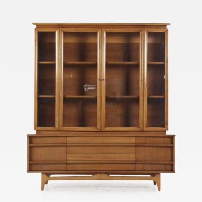  Young Manufacturing Company Young Manufacturing Mid Century Walnut Curved Buffet and Hutch