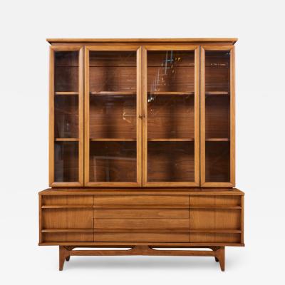  Young Manufacturing Company Young Manufacturing Mid Century Walnut Curved Credenza and Hutch