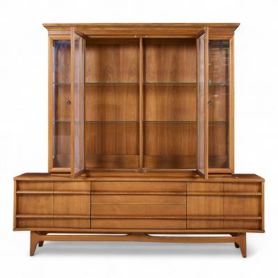 Young Manufacturing Company Young Manufacturing Mid Century Walnut Curved Credenza and Hutch