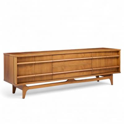 Young Manufacturing Company Young Manufacturing Mid Century Walnut Curved Credenza and Hutch