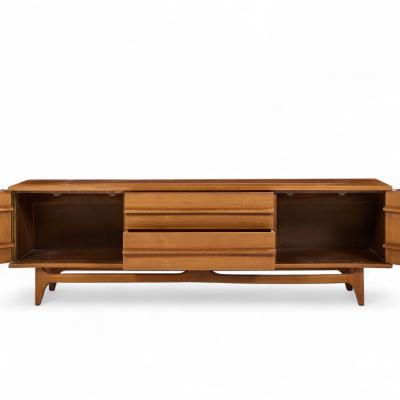 Young Manufacturing Company Young Manufacturing Mid Century Walnut Curved Credenza and Hutch