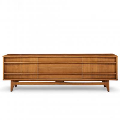Young Manufacturing Company Young Manufacturing Mid Century Walnut Curved Credenza and Hutch