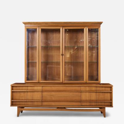  Young Manufacturing Company Young Manufacturing Mid Century Walnut Curved Credenza and Hutch