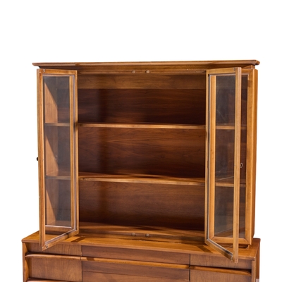  Young Manufacturing Company Young Manufacturing Mid Century Walnut Curved Credenza and Hutch