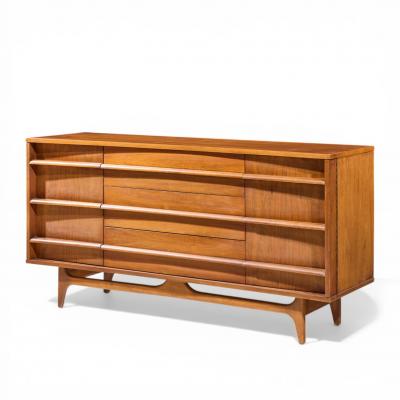  Young Manufacturing Company Young Manufacturing Mid Century Walnut Curved Front Credenza