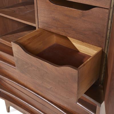  Young Manufacturing Company Young Manufacturing Mid Century Walnut Curved Front Highboy Dresser