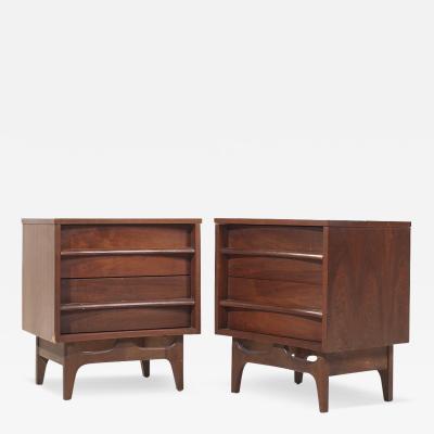  Young Manufacturing Company Young Manufacturing Mid Century Walnut Curved Front Nightstands