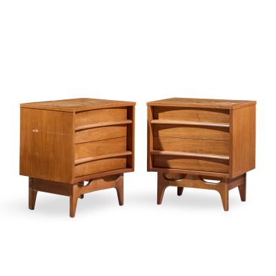  Young Manufacturing Company Young Manufacturing Mid Century Walnut Curved Front Nightstands Pair