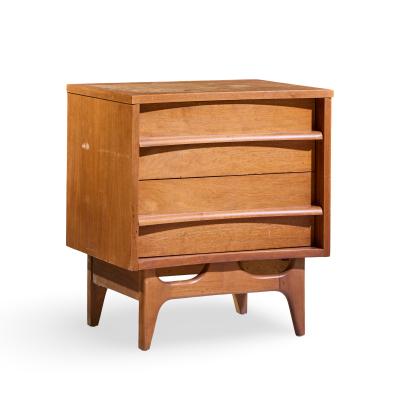  Young Manufacturing Company Young Manufacturing Mid Century Walnut Curved Front Nightstands Pair