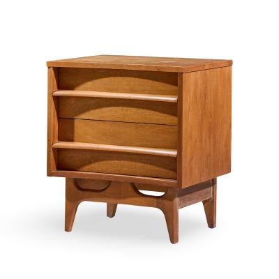  Young Manufacturing Company Young Manufacturing Mid Century Walnut Curved Front Nightstands Pair