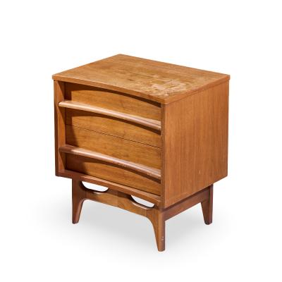  Young Manufacturing Company Young Manufacturing Mid Century Walnut Curved Front Nightstands Pair