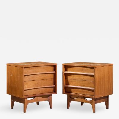  Young Manufacturing Company Young Manufacturing Mid Century Walnut Curved Front Nightstands Pair