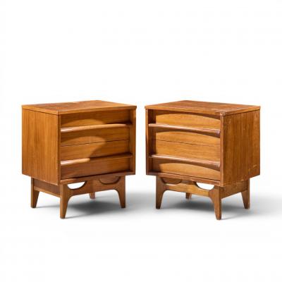  Young Manufacturing Company Young Manufacturing Mid Century Walnut Curved Front Nightstands Pair