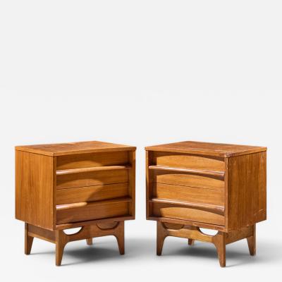  Young Manufacturing Company Young Manufacturing Mid Century Walnut Curved Front Nightstands Pair
