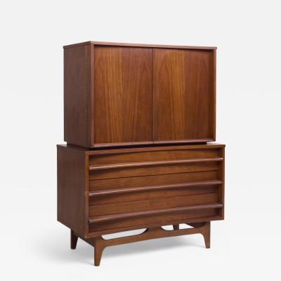  Young Manufacturing Company Young Manufacturing Mid Century Walnut Curved Highboy Dresser