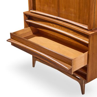  Young Manufacturing Company Young Manufacturing Mid Century Walnut Curved Highboy Dresser