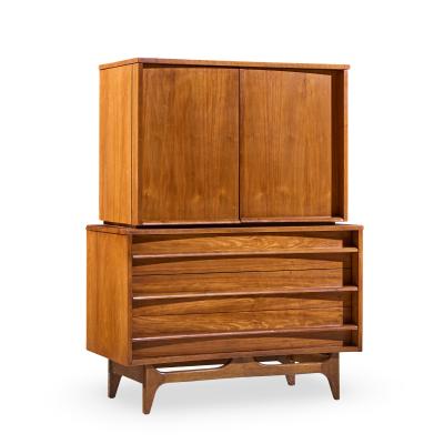  Young Manufacturing Company Young Manufacturing Mid Century Walnut Curved Highboy Dresser