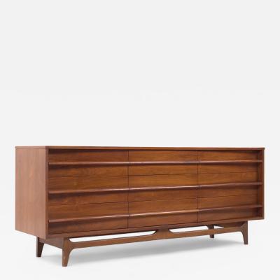  Young Manufacturing Company Young Manufacturing Mid Century Walnut Curved Lowboy Dresser