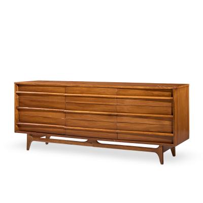  Young Manufacturing Company Young Manufacturing Mid Century Walnut Curved Lowboy Dresser
