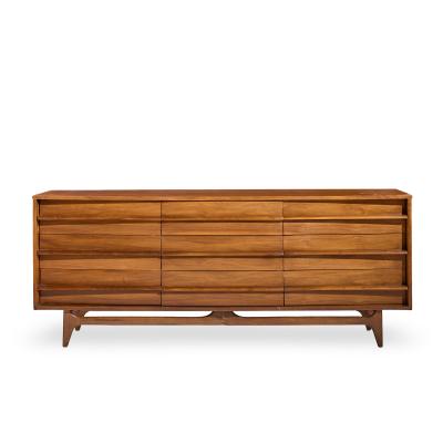  Young Manufacturing Company Young Manufacturing Mid Century Walnut Curved Lowboy Dresser