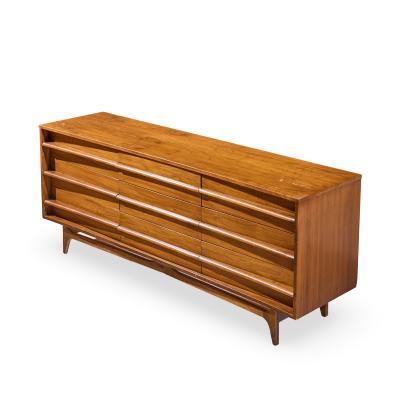  Young Manufacturing Company Young Manufacturing Mid Century Walnut Curved Lowboy Dresser